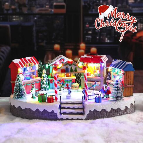 Wonder Solar Christmas Village Houses - Musical Christmas Village Building Santa's Gift Shop with Moving Santa Claus Battery Operate Christmas Village Figurines with LED Lights for Christmas Decor in Saudi Arabia