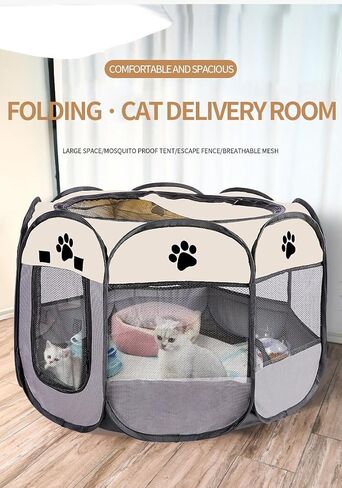Dog Playpen Indoor/Outdoor,Cat Delivery House Removable Top,Pet Playpen Collapsible with Carrying Case No Assembly Required Pet Tents for Dogs/Cats/Rabbits (Grey, Small, 1) in Saudi Arabia