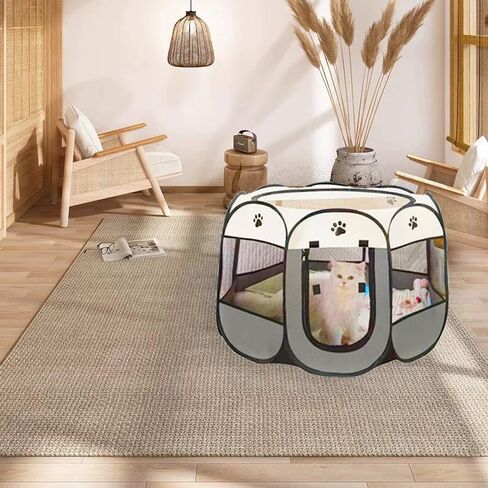 Dog Playpen Indoor/Outdoor,Cat Delivery House Removable Top,Pet Playpen Collapsible with Carrying Case No Assembly Required Pet Tents for Dogs/Cats/Rabbits (Grey, Small, 1) in Saudi Arabia
