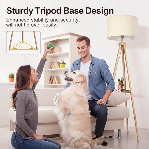 OUTON Wood Tripod Floor Lamp with Shelves, Mid Century Floor Lamp with Remote Control,4 Color Temperature, LED Modern Dimmable Standing Lamp with Beige Linen Shade for Living Room, Bedroom, Office in Saudi Arabia