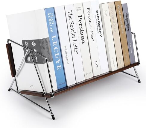 Wood Desktop Bookshelf, Tabletop Book Organizer Rack in Living Room/Home/Office, Tilting Bookcase for Books/CDs/Magazine Display (Brown) in Saudi Arabia