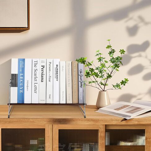 Wood Desktop Bookshelf, Tabletop Book Organizer Rack in Living Room/Home/Office, Tilting Bookcase for Books/CDs/Magazine Display (Brown) in Saudi Arabia