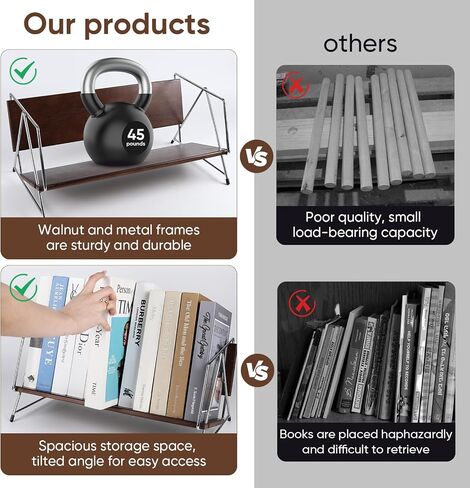 Wood Desktop Bookshelf, Tabletop Book Organizer Rack in Living Room/Home/Office, Tilting Bookcase for Books/CDs/Magazine Display (Brown) in Saudi Arabia