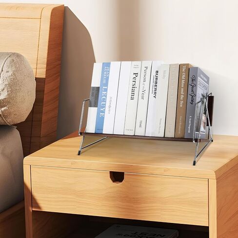 Wood Desktop Bookshelf, Tabletop Book Organizer Rack in Living Room/Home/Office, Tilting Bookcase for Books/CDs/Magazine Display (Brown) in Saudi Arabia