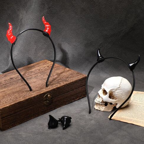 MOSTORY Black Demon Horns Headband - Handmade Devil Horn Headband Gothic Horn Hairband with Clips Dark Hairhoop for Renaissance Halloween Cosplay Masquerade Witch Photo Shoot in Saudi Arabia