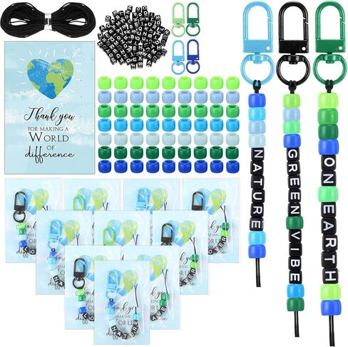 Ferreve 60 Set Earth Day Crafts DIY Keychains Earth Day Activities Giveaways for Kids Adults Party Favors Gifts Keychain Making Kit with Letter Beads in Kuwait