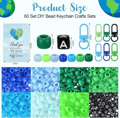 Ferreve 60 Set Earth Day Crafts DIY Keychains Earth Day Activities Giveaways for Kids Adults Party Favors Gifts Keychain Making Kit with Letter Beads in Kuwait