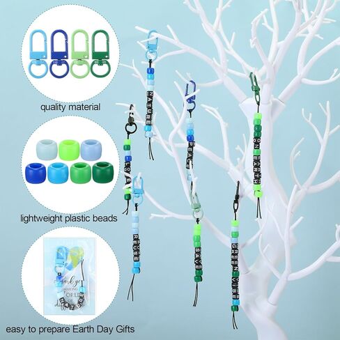 Ferreve 60 Set Earth Day Crafts DIY Keychains Earth Day Activities Giveaways for Kids Adults Party Favors Gifts Keychain Making Kit with Letter Beads in Kuwait