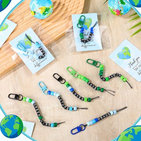 Ferreve 60 Set Earth Day Crafts DIY Keychains Earth Day Activities Giveaways for Kids Adults Party Favors Gifts Keychain Making Kit with Letter Beads in Kuwait
