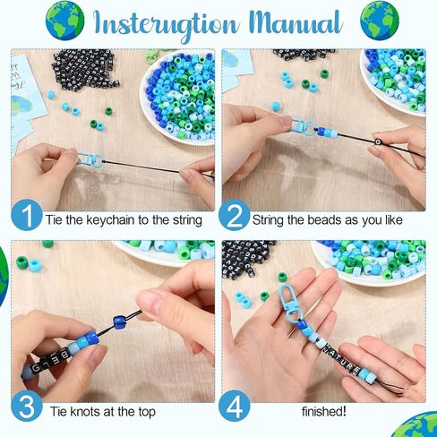 Ferreve 60 Set Earth Day Crafts DIY Keychains Earth Day Activities Giveaways for Kids Adults Party Favors Gifts Keychain Making Kit with Letter Beads in Kuwait