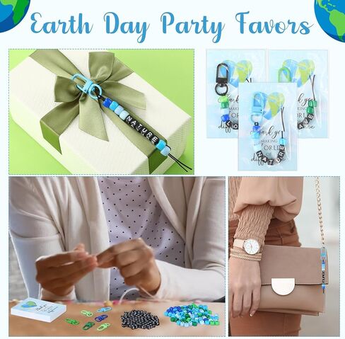 Ferreve 60 Set Earth Day Crafts DIY Keychains Earth Day Activities Giveaways for Kids Adults Party Favors Gifts Keychain Making Kit with Letter Beads in Kuwait