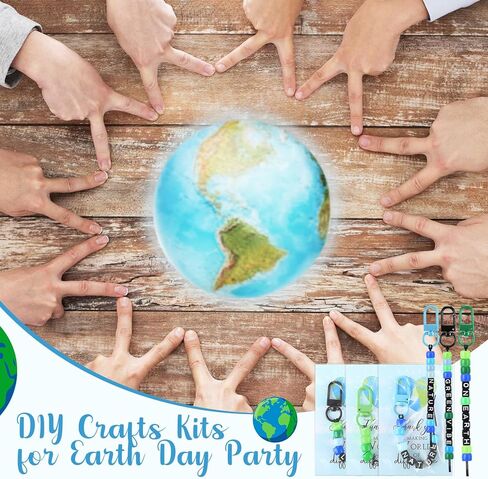 Ferreve 60 Set Earth Day Crafts DIY Keychains Earth Day Activities Giveaways for Kids Adults Party Favors Gifts Keychain Making Kit with Letter Beads in Kuwait