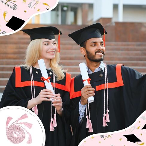 6 قطع شرف مزدوج الحبال 2025 شرابات الحبل حبل بوليستر خيوط شرف الحبل الشرف لعام 2025 طلاب البكالوريوس الدكتوراه الدكتوراه ديكور (وردي مع أبيض) in Saudi Arabia