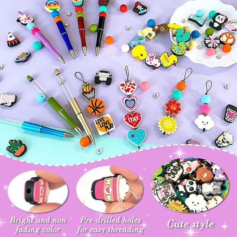 AryiHitt 50 Pcs Silicone Focal Beads Bulk for Pen Keychains Making Bracelet Necklace DIY（School） in Saudi Arabia