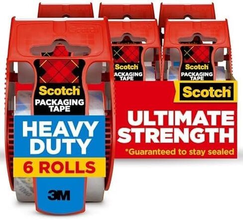 Scotch Heavy Duty Shipping Packing Tape, Clear, Holiday Shipping Supplies, 1.88 in. x 22.2 yd., 6 Tape Rolls with Dispensers (Pack of 6) in Saudi Arabia