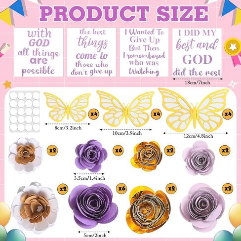 40 PCS DIY Cap Cap Decoration Kit تشمل Faux Paper Flower Head Traduation Treguation QUOTE GLITTER LATCHER 3D Butterfly DIY ATT FOR GRART CAP GIFT (Blue) in Saudi Arabia