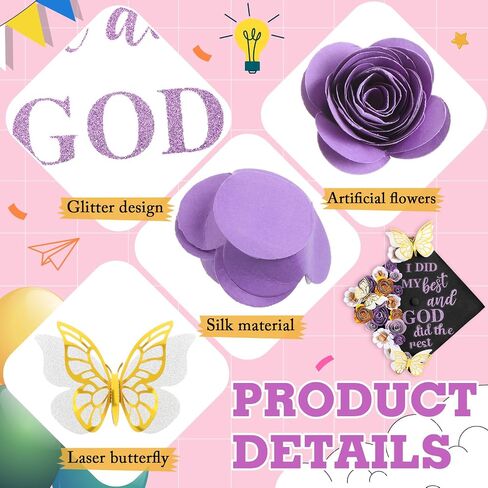 40 PCS DIY Cap Cap Decoration Kit تشمل Faux Paper Flower Head Traduation Treguation QUOTE GLITTER LATCHER 3D Butterfly DIY ATT FOR GRART CAP GIFT (Blue) in Saudi Arabia