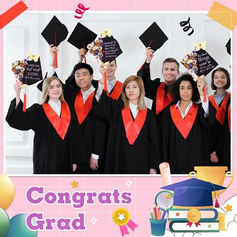 40 PCS DIY Cap Cap Decoration Kit تشمل Faux Paper Flower Head Traduation Treguation QUOTE GLITTER LATCHER 3D Butterfly DIY ATT FOR GRART CAP GIFT (Blue) in Saudi Arabia