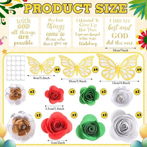 40 PCS DIY Cap Cap Decoration Kit تشمل Faux Paper Flower Head Traduation Treguation QUOTE GLITTER LATCHER 3D Butterfly DIY ATT FOR GRART CAP GIFT (Blue) in Kuwait