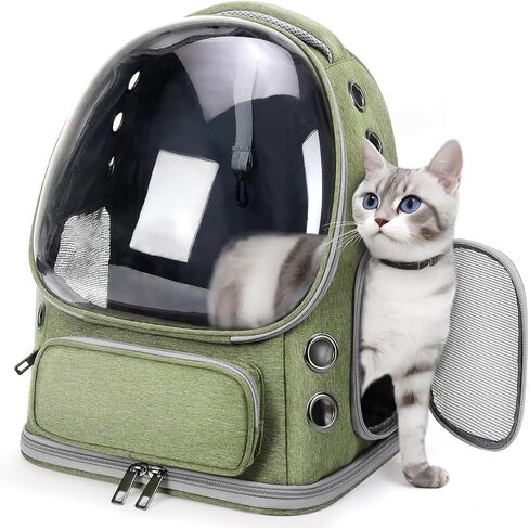 Breathable Cat Backpack Carrier, Large Space Cat Bubble Backpack for Kitty & Small Dog up to 18lbs, Foldable Cat Carrier Backpack, Transparent Airline Approved Carrier for Travel (Green) in Saudi Arabia