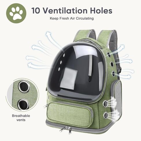 Breathable Cat Backpack Carrier, Large Space Cat Bubble Backpack for Kitty & Small Dog up to 18lbs, Foldable Cat Carrier Backpack, Transparent Airline Approved Carrier for Travel (Green) in Saudi Arabia