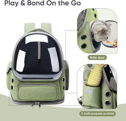 Breathable Cat Backpack Carrier, Large Space Cat Bubble Backpack for Kitty & Small Dog up to 18lbs, Foldable Cat Carrier Backpack, Transparent Airline Approved Carrier for Travel (Green) in Saudi Arabia