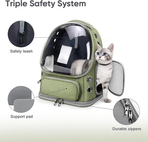 Breathable Cat Backpack Carrier, Large Space Cat Bubble Backpack for Kitty & Small Dog up to 18lbs, Foldable Cat Carrier Backpack, Transparent Airline Approved Carrier for Travel (Green) in Saudi Arabia
