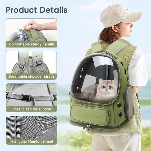 Breathable Cat Backpack Carrier, Large Space Cat Bubble Backpack for Kitty & Small Dog up to 18lbs, Foldable Cat Carrier Backpack, Transparent Airline Approved Carrier for Travel (Green) in Saudi Arabia