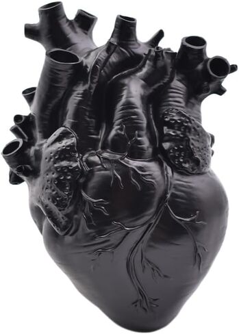 Human Heart Organ Shape Vase Creepy Halloween Home Desk Flowers Pot Decor, Medium Size 6.2" x 4.2", Black in Kuwait