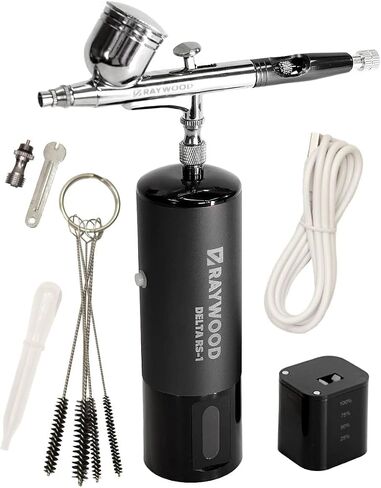 Delta Airbrush Kit - Rechargeable Compressor, USB-C, Dual Action, 5 Cleaning Brushes, 0.3mm Nozzle, Compact for Models, Art & Crafts (Black) in Saudi Arabia