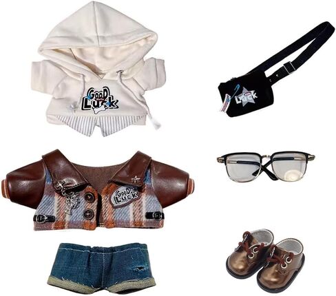 niannyyhouse Doll Dress Up Hoodies Jackets Jeans Backpacks Glasses Shoes Vintage Outfit 10cm 15cm 20cm Plush Doll Clothes (20cm) in Kuwait