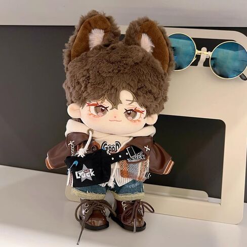 niannyyhouse Doll Dress Up Hoodies Jackets Jeans Backpacks Glasses Shoes Vintage Outfit 10cm 15cm 20cm Plush Doll Clothes (20cm) in Kuwait