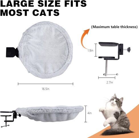 Rotating Cat Desk Bed Attachment,Cat Desk Perch Removable Washable Plush Material,Iron Frame Adjustable，Supports 44lbs for Office Home Work (Grey) in Saudi Arabia