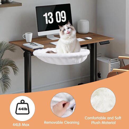 Rotating Cat Desk Bed Attachment,Cat Desk Perch Removable Washable Plush Material,Iron Frame Adjustable，Supports 44lbs for Office Home Work (Grey) in Saudi Arabia