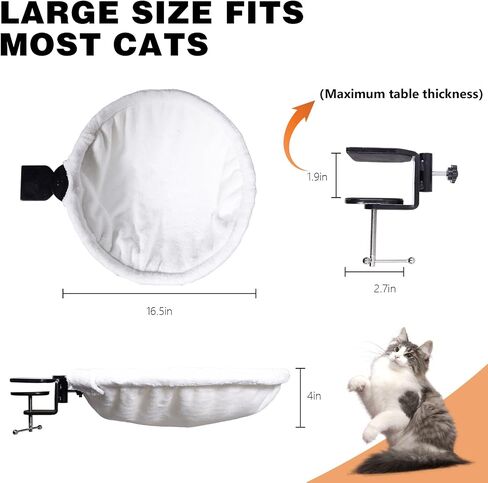 Rotating Cat Desk Bed Attachment,Cat Desk Perch Removable Washable Plush Material,Iron Frame Adjustable，Supports 44lbs for Office Home Work (Grey) in Saudi Arabia