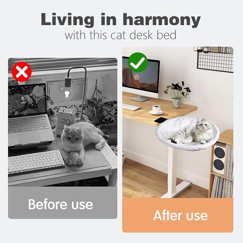 Rotating Cat Desk Bed Attachment,Cat Desk Perch Removable Washable Plush Material,Iron Frame Adjustable，Supports 44lbs for Office Home Work (Grey) in Saudi Arabia