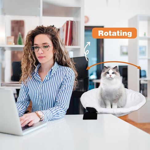 Rotating Cat Desk Bed Attachment,Cat Desk Perch Removable Washable Plush Material,Iron Frame Adjustable，Supports 44lbs for Office Home Work (Grey) in Saudi Arabia