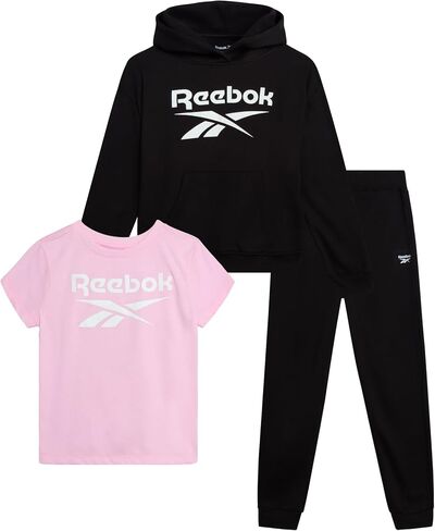 Reebok Girls' Jogger Set - 3 Piece T-Shirt, Fleece Hoodie, and Sweatpants (Size: 7-12) in Kuwait