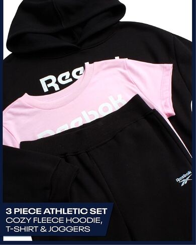 Reebok Girls' Jogger Set - 3 Piece T-Shirt, Fleece Hoodie, and Sweatpants (Size: 7-12) in Kuwait