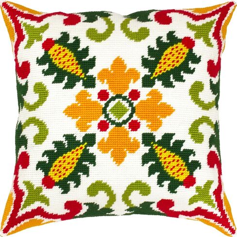 مجموعة BRVSK Ornamental Needlepoint للبالغين والمبتدئين - الزخارف السلتية. الربيع 16 ″ × 16 ″ مع تصميم مطبوع واضح ودقيق على قماش القطن ؛ يتضمن 2 إبرًا ، غزلًا ، ورسمًا سهلاً للقراءة in Kuwait