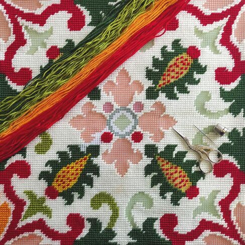 مجموعة BRVSK Ornamental Needlepoint للبالغين والمبتدئين - الزخارف السلتية. الربيع 16 ″ × 16 ″ مع تصميم مطبوع واضح ودقيق على قماش القطن ؛ يتضمن 2 إبرًا ، غزلًا ، ورسمًا سهلاً للقراءة in Kuwait