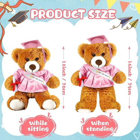 Graduation Bear 2025 with Gown Cap Tassel 9" Pink Graduation Stuffed Animal Plush Bear Toy for Class of 2025 Prek Preschool Kindergarten High School College Graduate Gift in Saudi Arabia