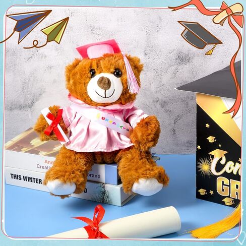 Graduation Bear 2025 with Gown Cap Tassel 9" Pink Graduation Stuffed Animal Plush Bear Toy for Class of 2025 Prek Preschool Kindergarten High School College Graduate Gift in Saudi Arabia
