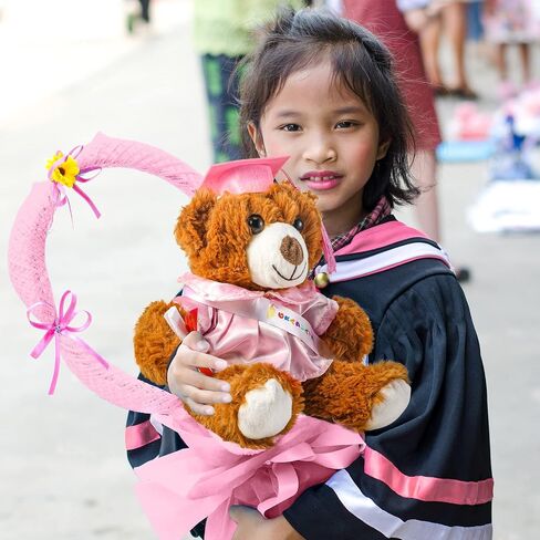 Graduation Bear 2025 with Gown Cap Tassel 9" Pink Graduation Stuffed Animal Plush Bear Toy for Class of 2025 Prek Preschool Kindergarten High School College Graduate Gift in Saudi Arabia