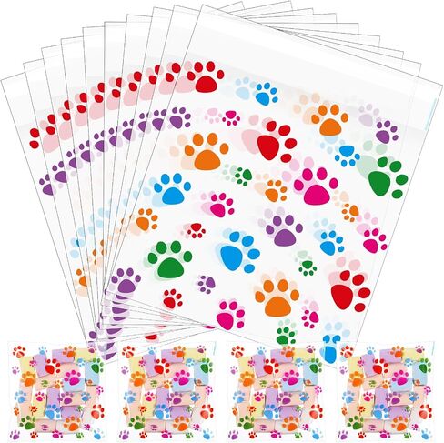 Pasimy 200 PCS Paw Plastic Facs Pet Cellophane الأكياس التي لاصق ذاتيًا واضحة لعلاج الأبقار للحيوانات الأليفة Dog Supplies Supplies (Clate Colorful) in Kuwait