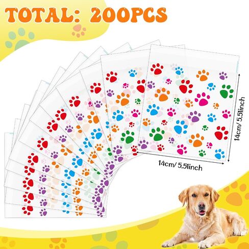 Pasimy 200 PCS Paw Plastic Facs Pet Cellophane الأكياس التي لاصق ذاتيًا واضحة لعلاج الأبقار للحيوانات الأليفة Dog Supplies Supplies (Clate Colorful) in Kuwait
