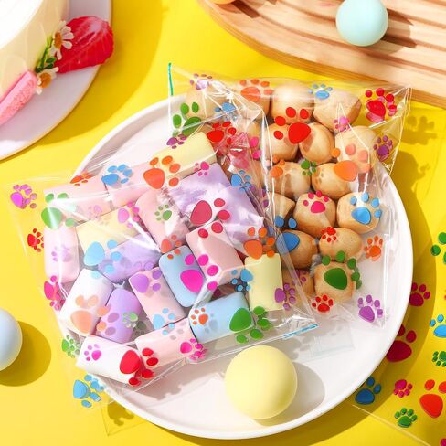 Pasimy 200 PCS Paw Plastic Facs Pet Cellophane الأكياس التي لاصق ذاتيًا واضحة لعلاج الأبقار للحيوانات الأليفة Dog Supplies Supplies (Clate Colorful) in Kuwait