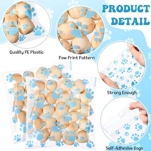 Pasimy 200 PCS Paw Plastic Facs Pet Cellophane الأكياس التي لاصق ذاتيًا واضحة لعلاج الأبقار للحيوانات الأليفة Dog Supplies Supplies (Clate Colorful) in Kuwait
