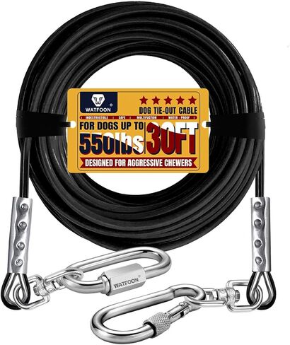 يقود Watfoon 30ft Dog إلى الفناء ، وقوة كسر 1500 رطل ، وربطة عنق شديدة التعادل للتدريب على الكلاب X-Large مع خطافات دوارة مزدوجة ، وسلسلة الكلاب المقاومة للماء للتخييم الخارجي (الأسود) in Kuwait