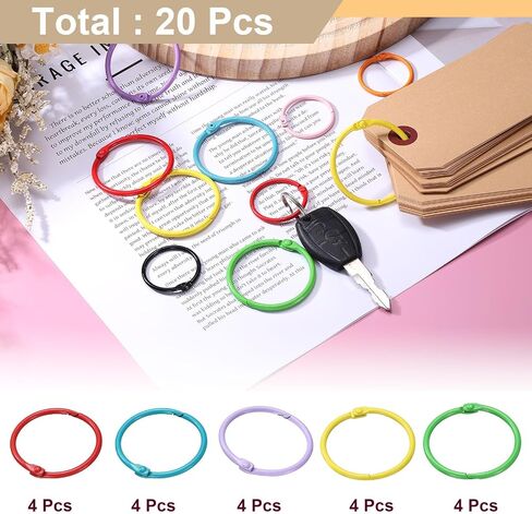 HARFINGTON 20pcs Binder Rings 1.5 Inch Loose Leaf Binder Ring Metal Book Rings Colorful Loose Leaf Rings for Index Cards Keychain Key Notebook Rings for Home Office in Saudi Arabia